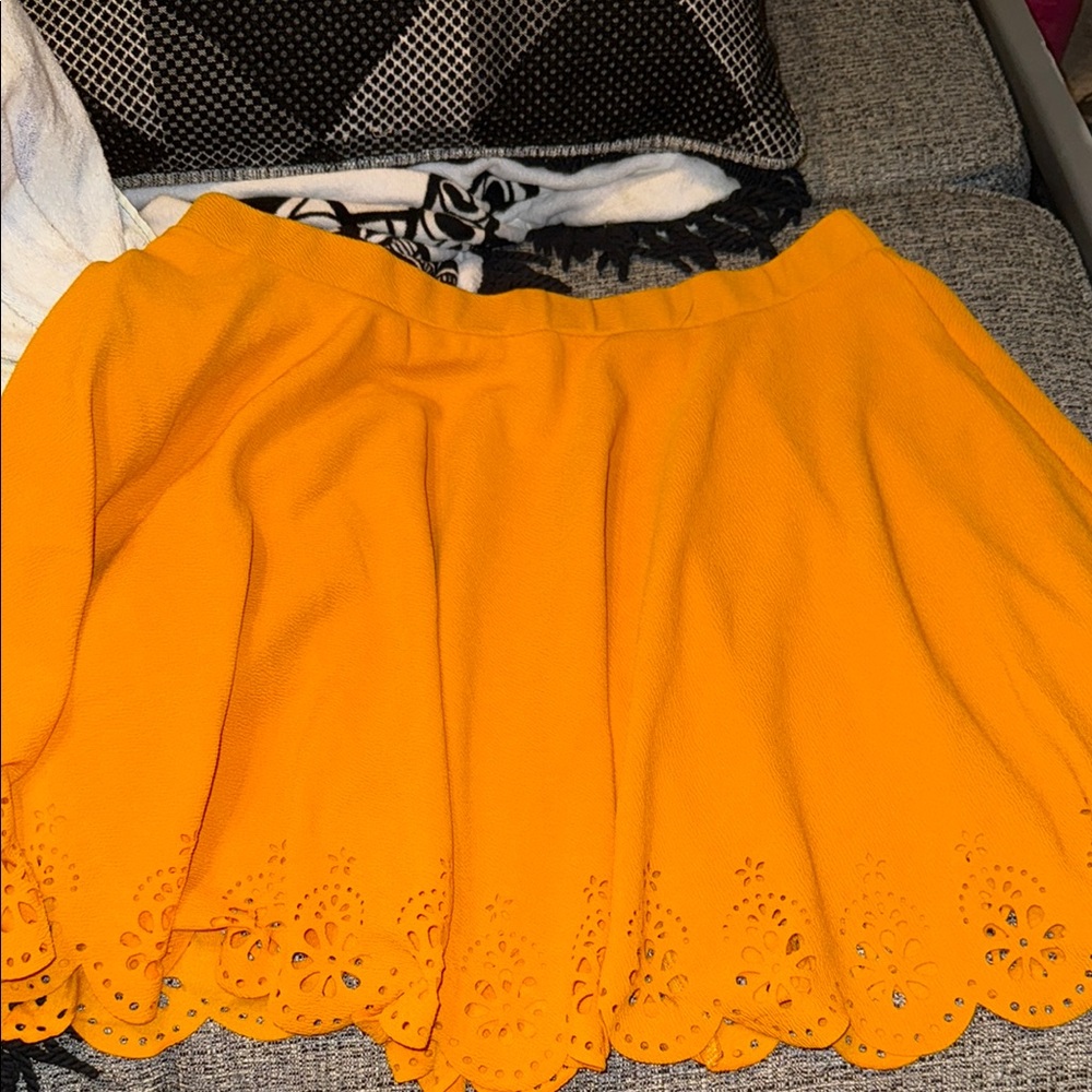 SHEIN Orange Skater Mini Skirt with Ruffled Hem